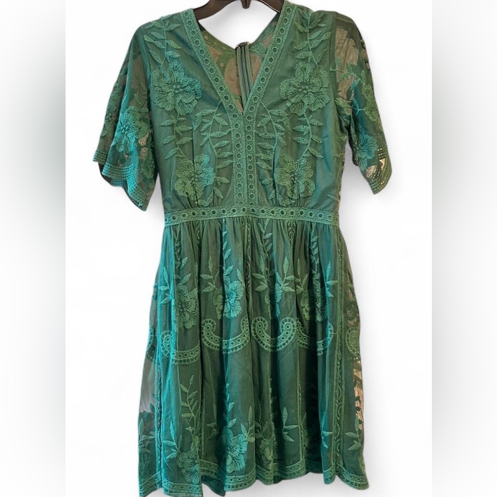 Altar'd State Green Embroidered Mini Dress